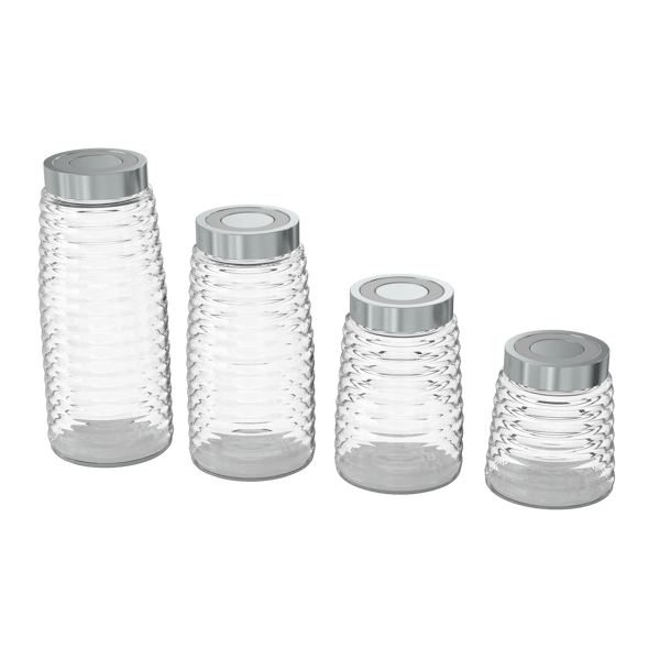 Metal Lidded Ribbed Glass Canister Set Models