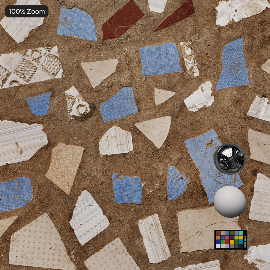 Keramisch mozaïek op stenen tegelstructuur