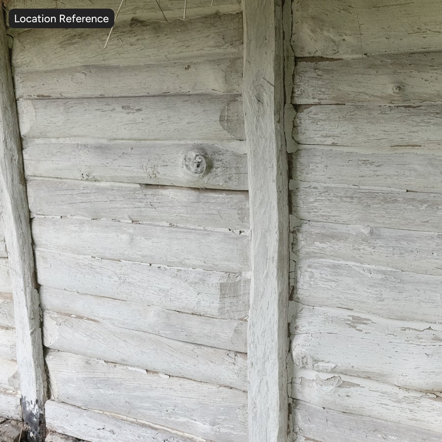 Painted Wood Log Siding Wall with Support Beam Texture, White