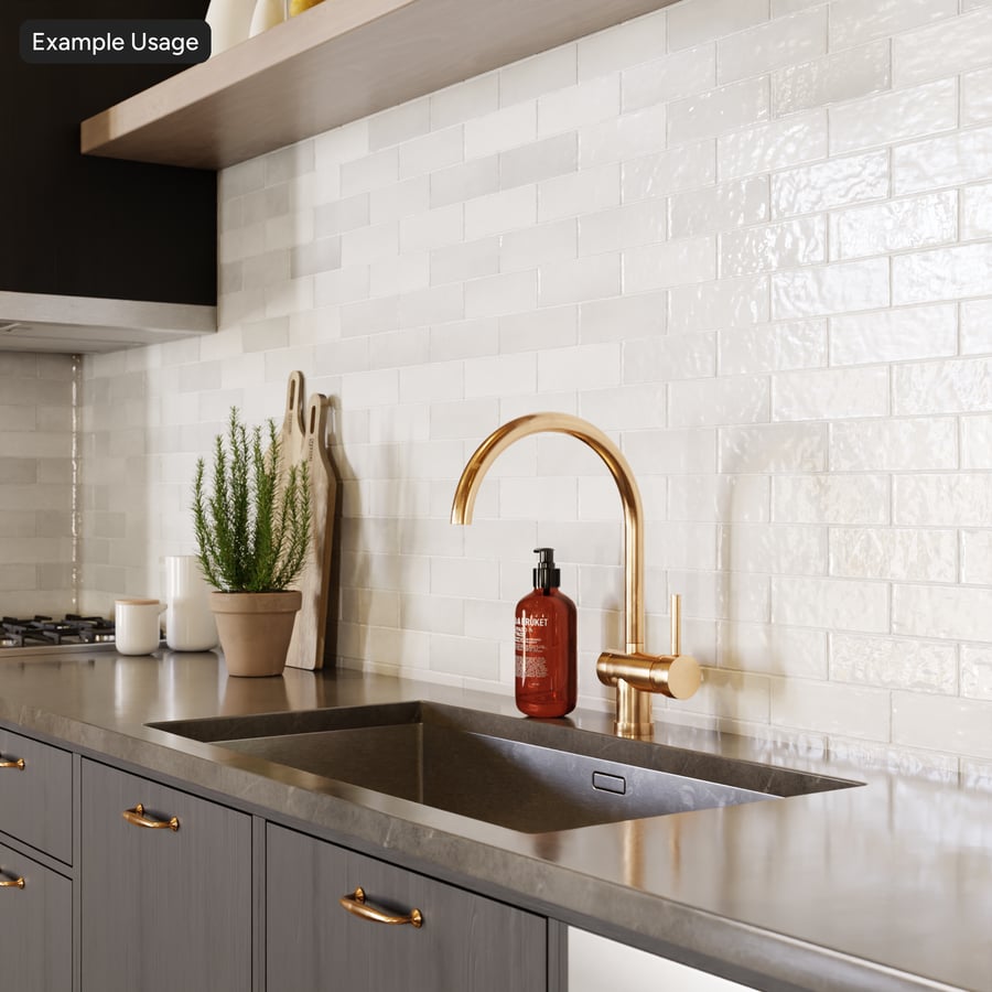 Textura de azulejo brilhante Zellige retangular deslocado, branco