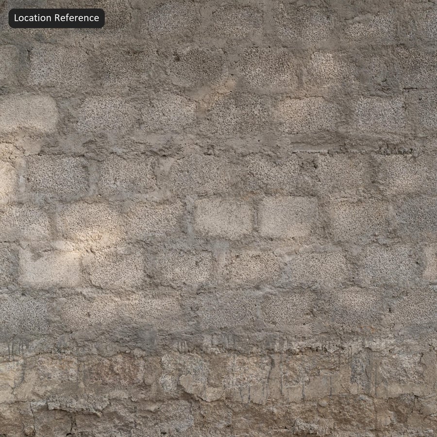 Textur einer geschichteten Quadermauer aus Kalkstein, Warmgrau