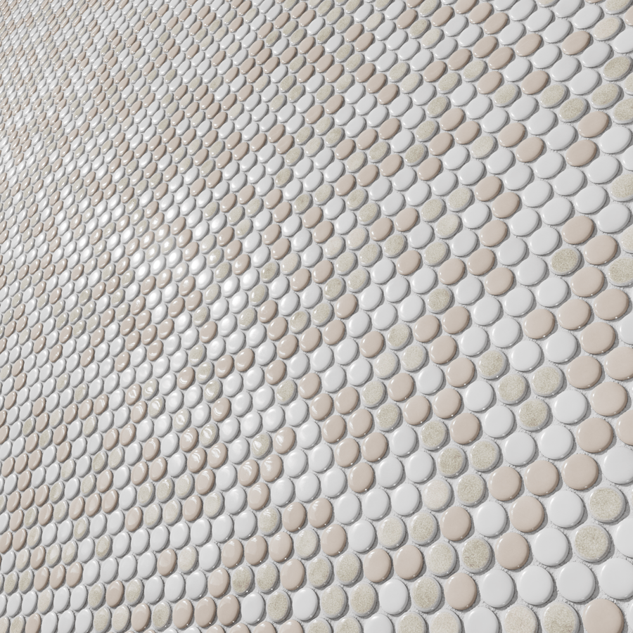 Penny Round Ceramic Glossy Tile Texture, Beige