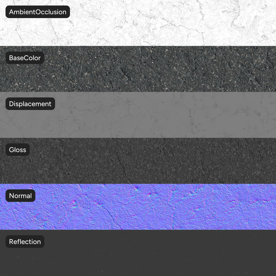 Lightly Worn Aggregate Asphalt Texture, Grey