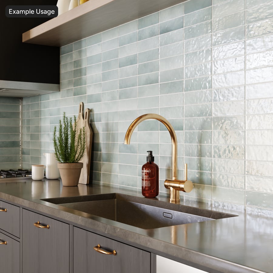 Rectangular Zellige Glossy Tile Texture, Powder Blue