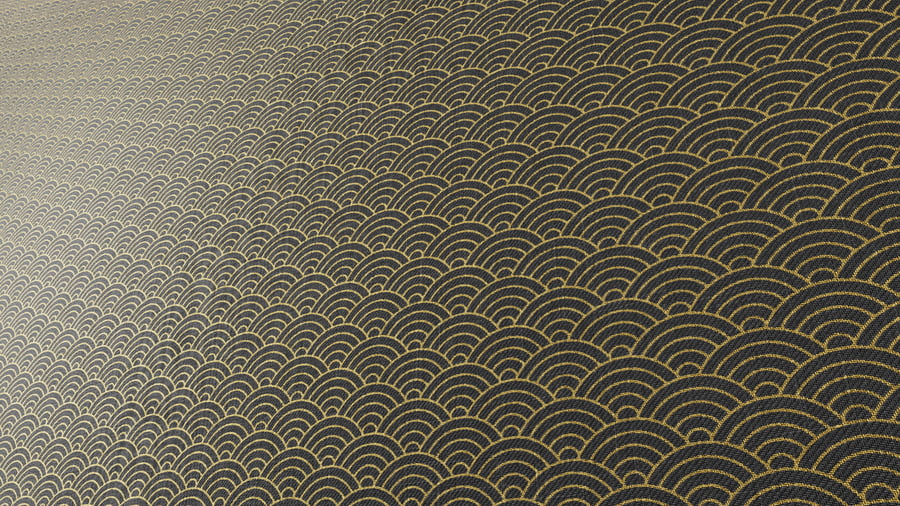 Japanese Waves Pattern Upholstery Fabric Texture, Black & Gold