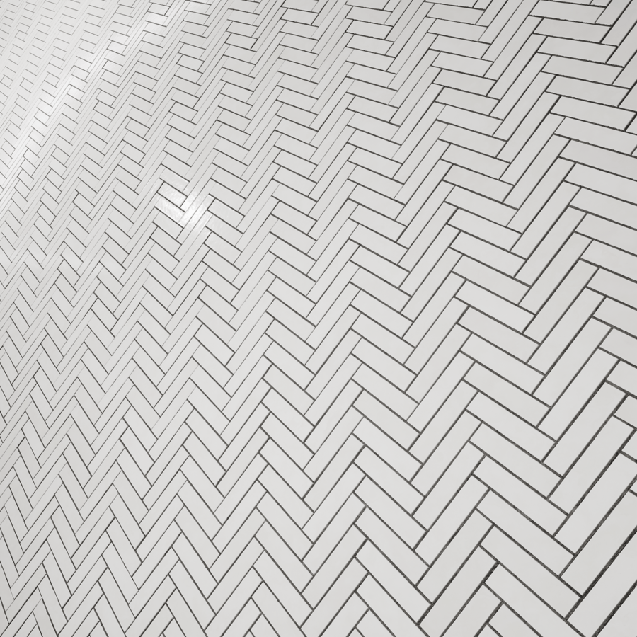 Textura de azulejo cerâmico brilhante em espinha, branco