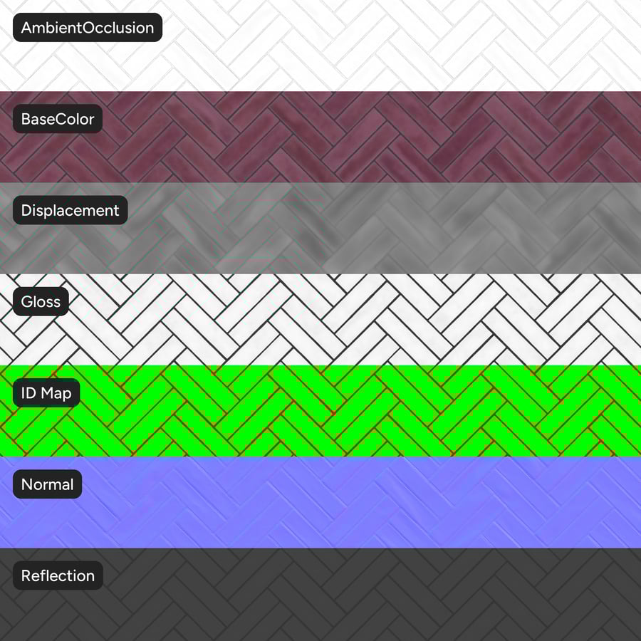 Keramická lesklá dlaždice s texturou rybí kosti, fialová