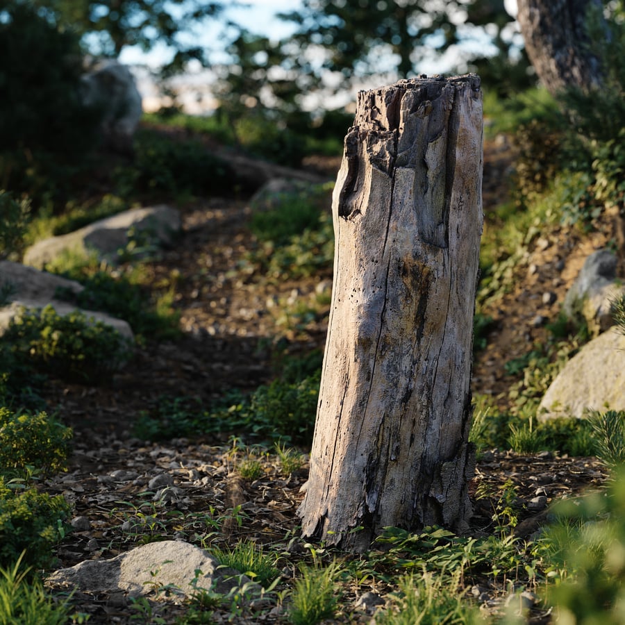 Tall Broken Bare Splintered Stump Model