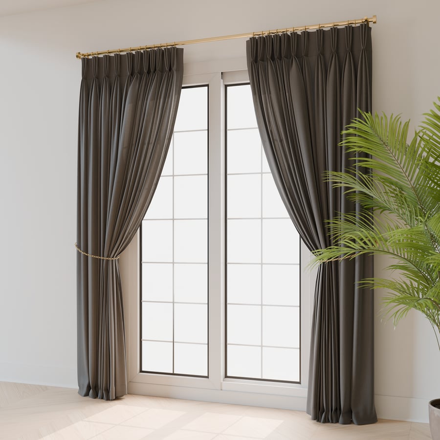 Pulled Back Pinch Pleat Curtains Model, Grey