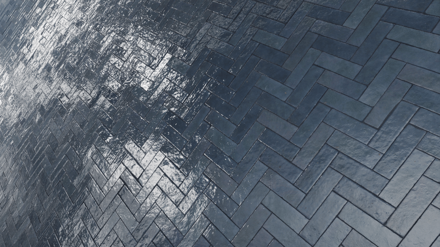 Textura de azulejo brilhante em espinha, azul escuro