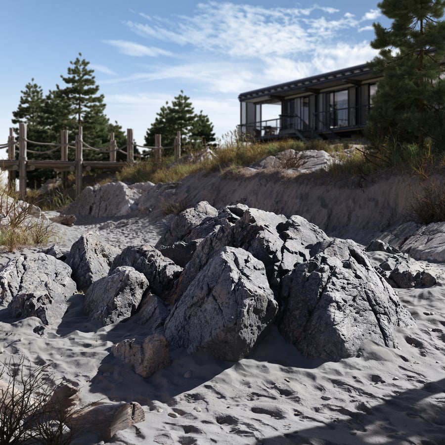 Large Dark Jagged Beach Rock Model