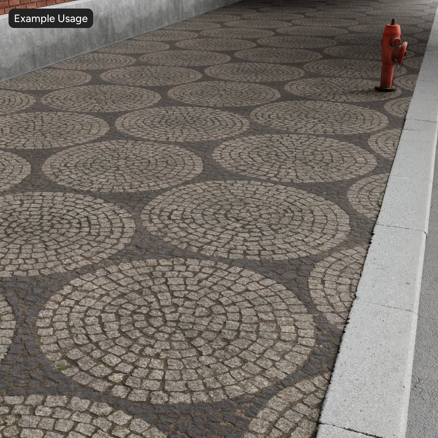 Textura circular de piso de paralelepípedos, cinza profundo