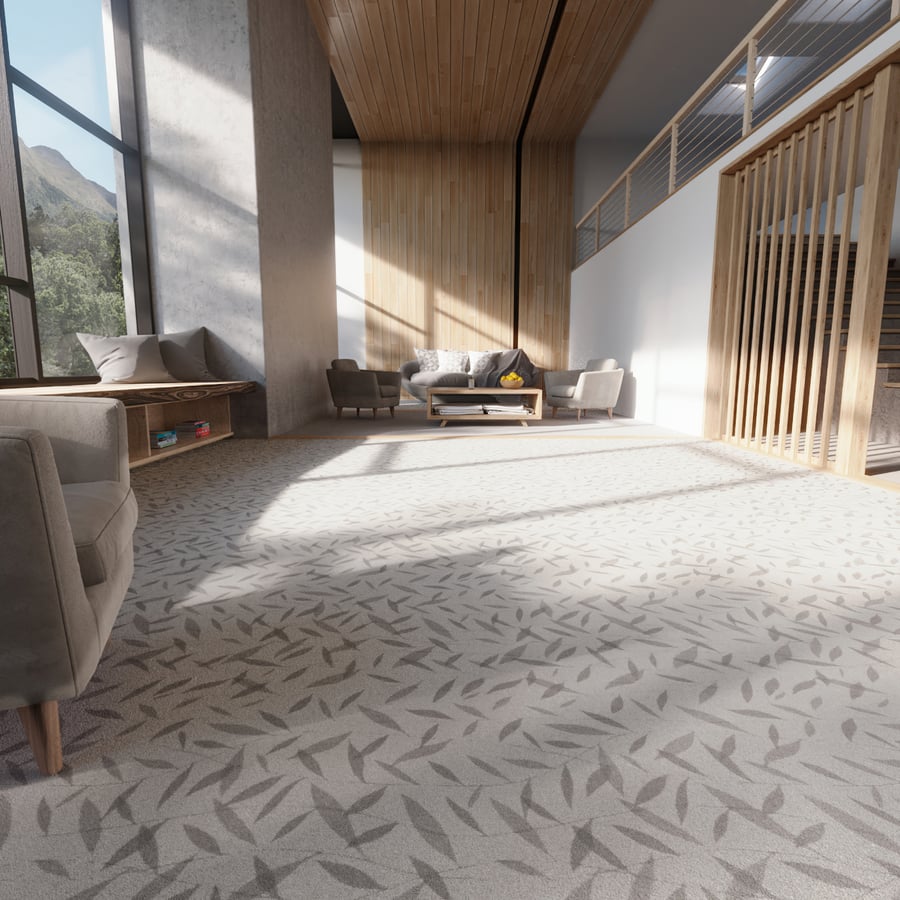 Forest Leaves Designer Plush Pile Carpet Flooring Texture, Grey
