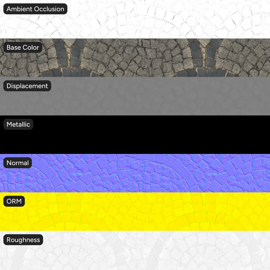 Textura de pavimento em pedra com padrão em leque, cinzento e carvão