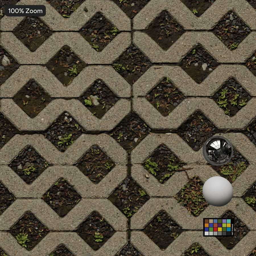 Onkruid op gedessineerde Eco Stone bestratingtextuur