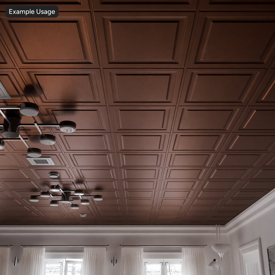 Texture de plafond en fausses dalles de vinyle métalliques gaufrées, cuivre