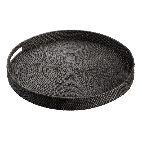 Round Large Rattan Tray Model, Black