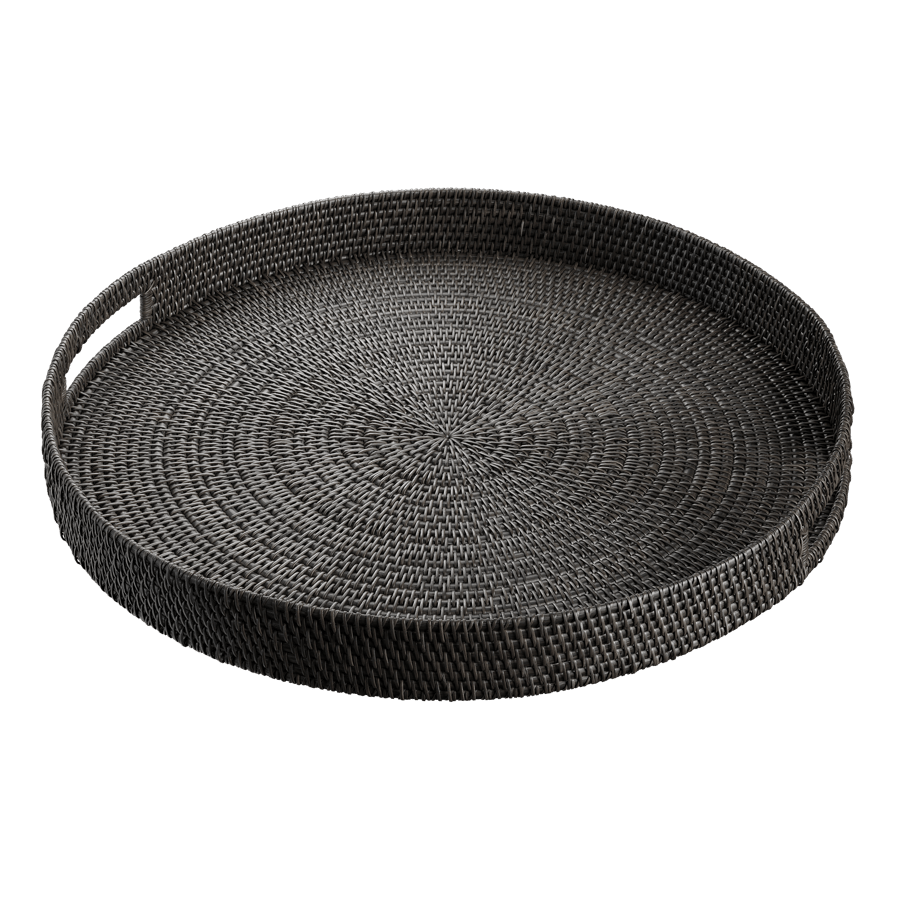 Round Large Rattan Tray Model, Black