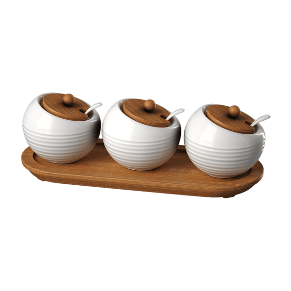 Ceramic & Timber Spice Jar Set Models, White