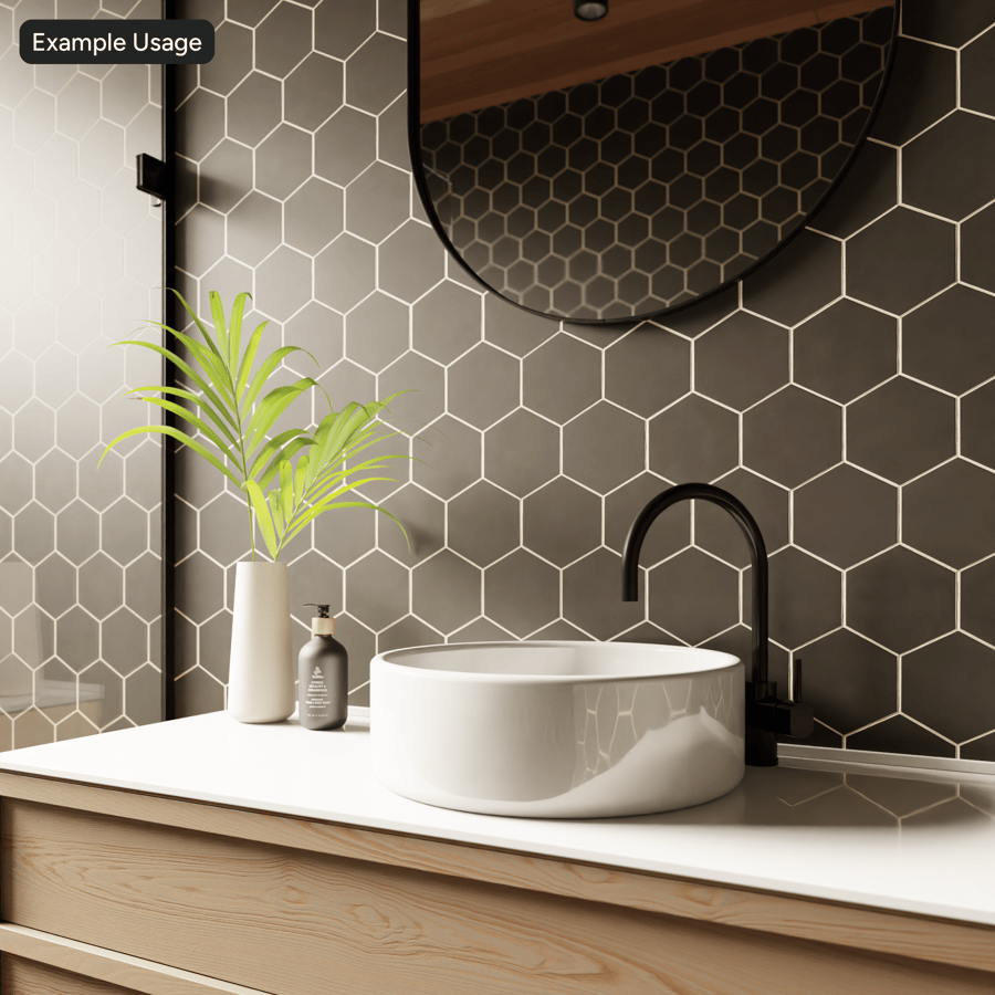 Carreau de céramique hexagonal texture mate, gris foncé
