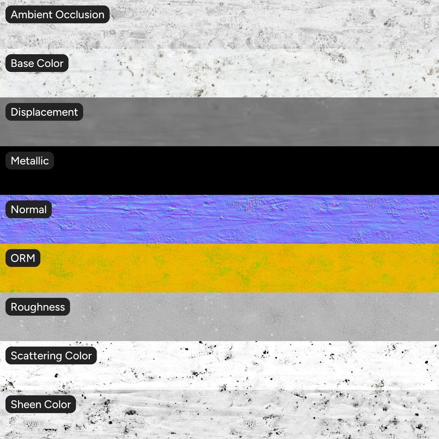 Tire Marks and Footprints on Snowy Road Texture