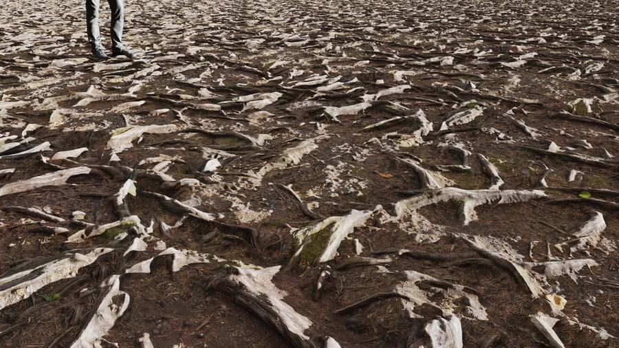Textura de raízes de árvores na floresta