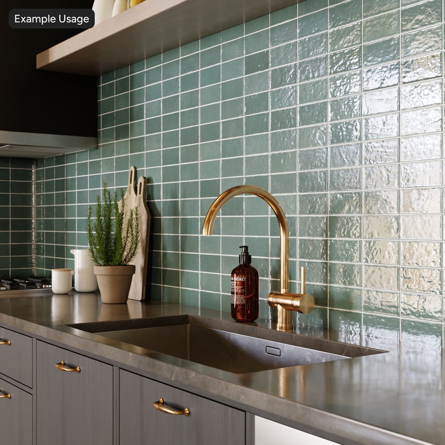 Textura de azulejo retangular brilhante Zellige, azul aquático