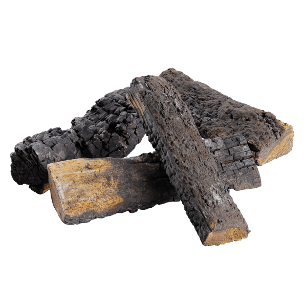 Coleção de modelos de lenha dividida parcialmente queimada