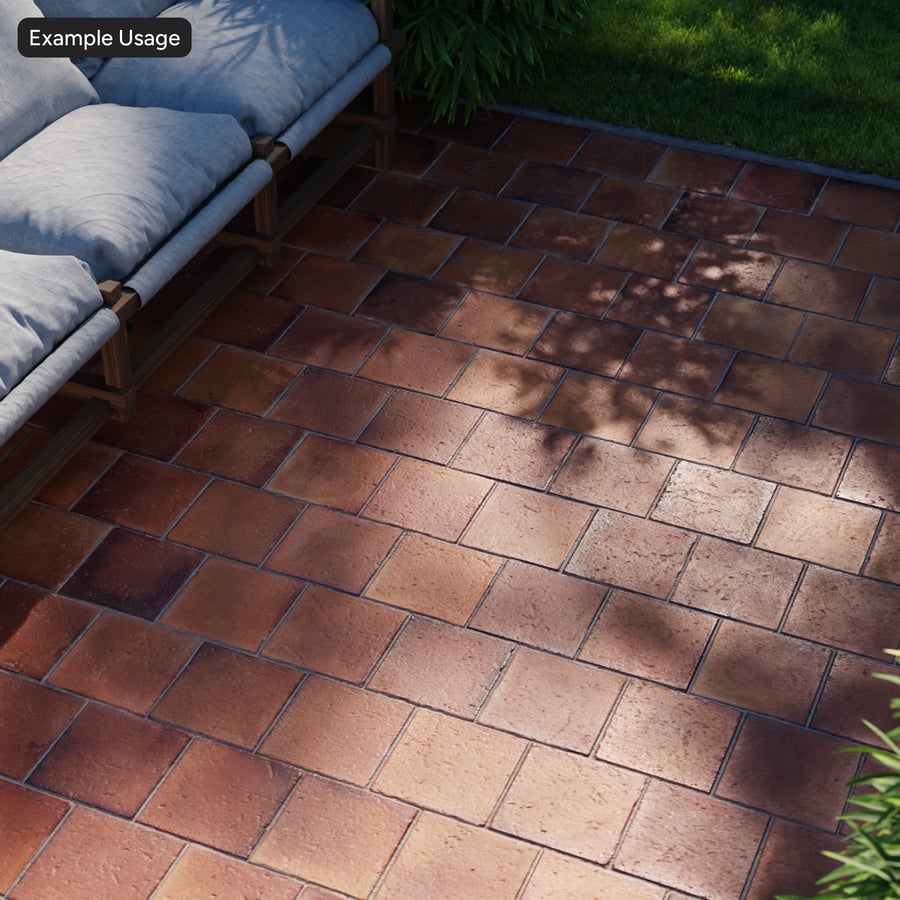 Square Offset Terracotta Raw Tile Texture, Flashed Red