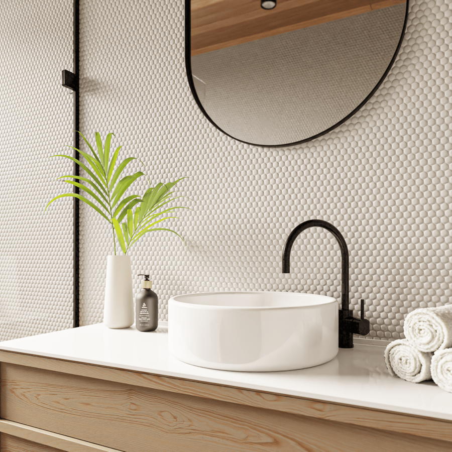 Textura de azulejo cerâmico brilhante redondo, branco