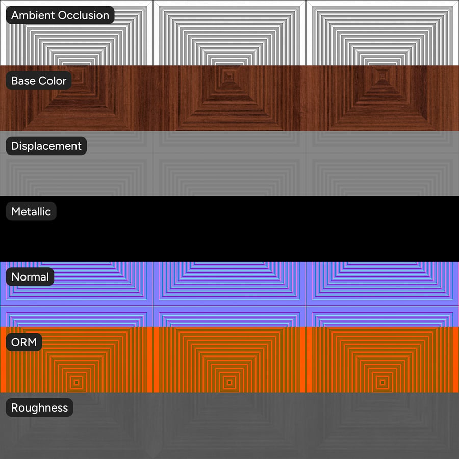 Tekstur Panel Dinding Kayu Geometris Persegi Konsentris, Mahoni