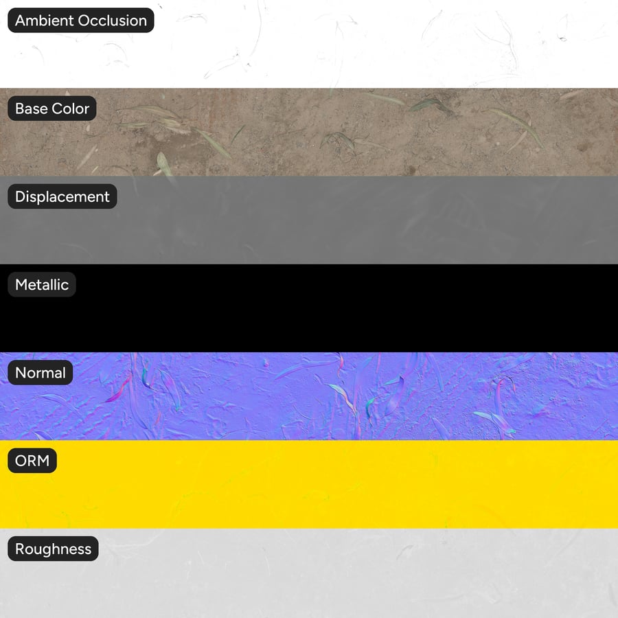 Hojas secas y marcas de neumáticos en la textura de un camino de tierra