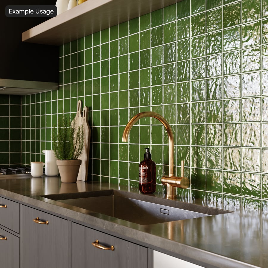 Square Zellige Glossy Tile Texture, Emerald