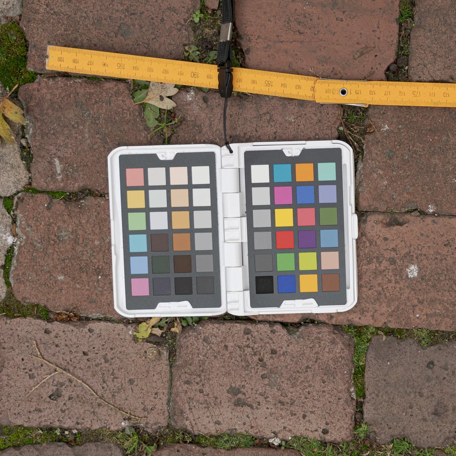 Gevallen bladeren op lopende bakstenen bestratingtextuur