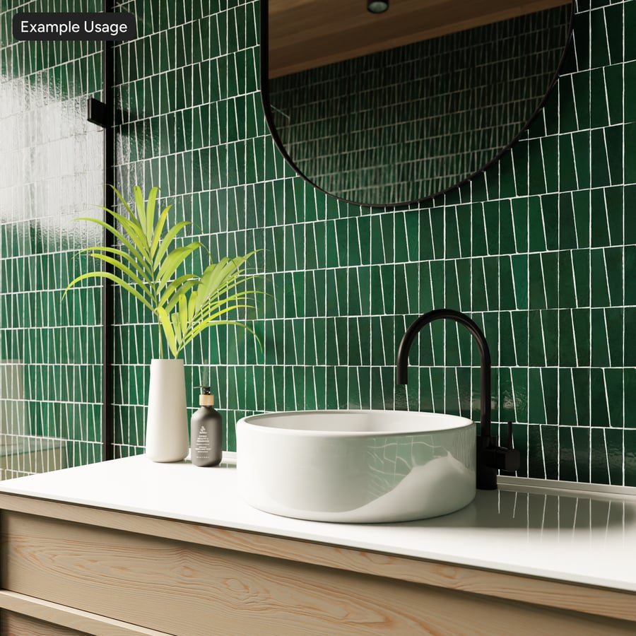 Stacked Trapezoidal Zellige Glossy Tile Texture, Green