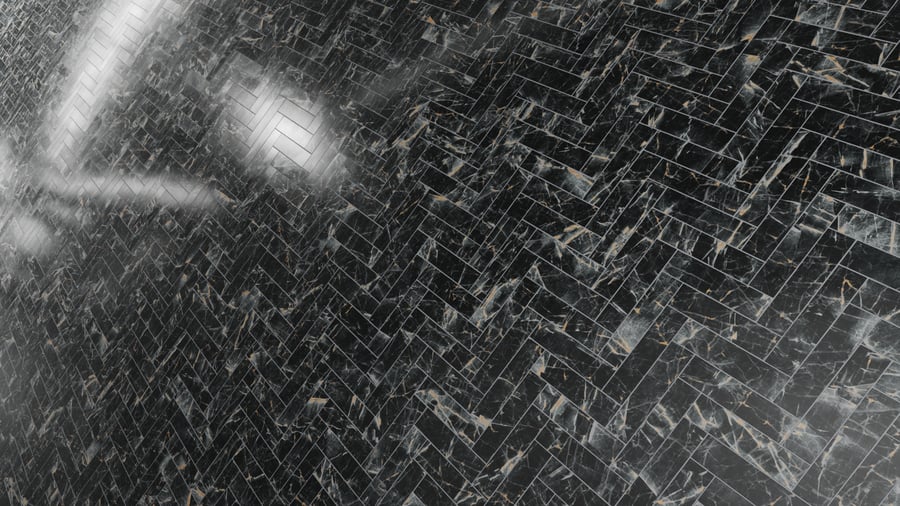 Textura de azulejo mate em mármore em espinha, veios da meia-noite