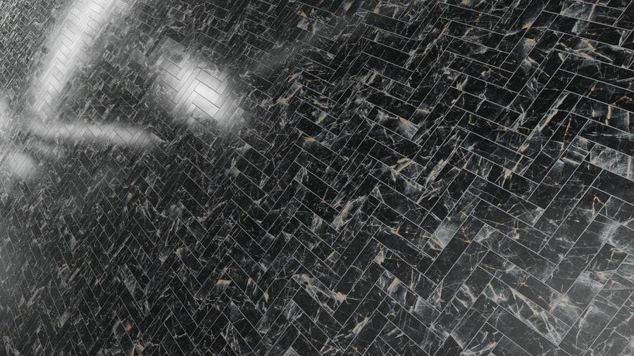 Herringbone Marble Matte Tile Texture, Midnight Vein