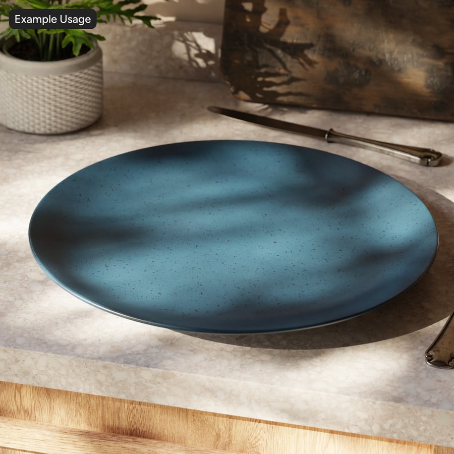 Ink Spotted Glazed Ceramic Pottery Texture, Blue