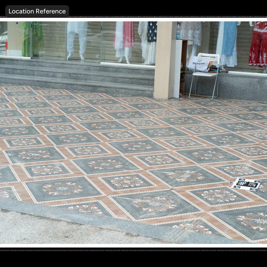 Square Stone Matte Tile Texture, Orange Ornate