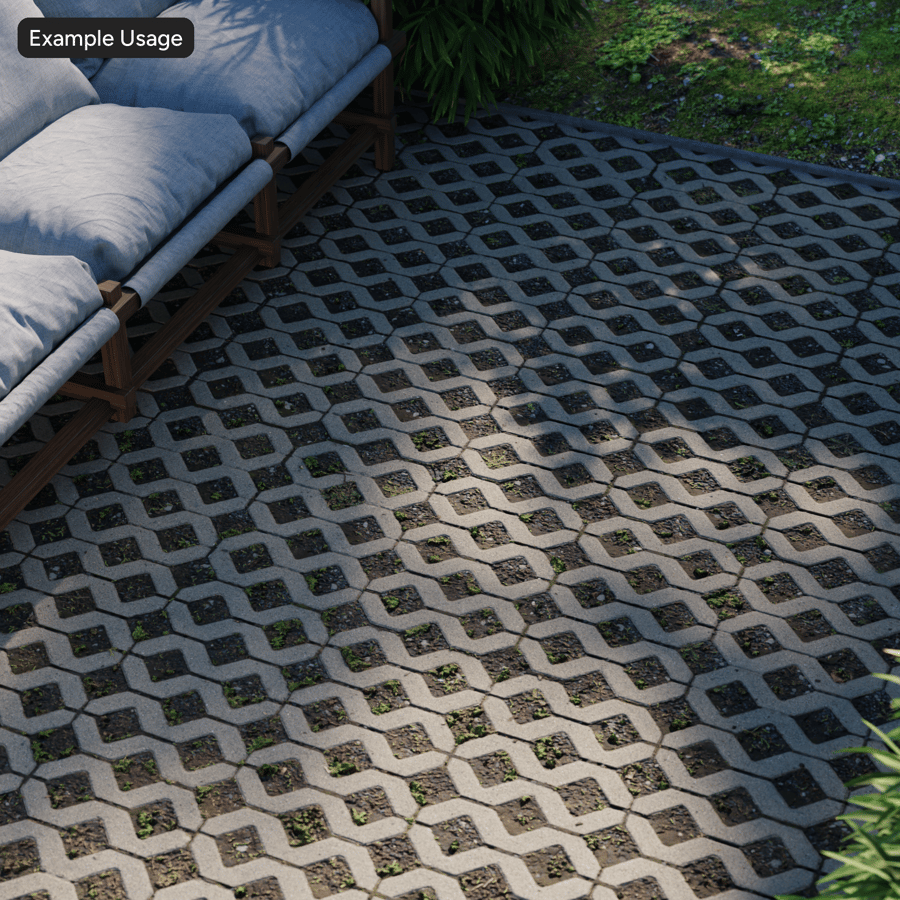 Onkruid op gedessineerde Eco Stone bestratingtextuur