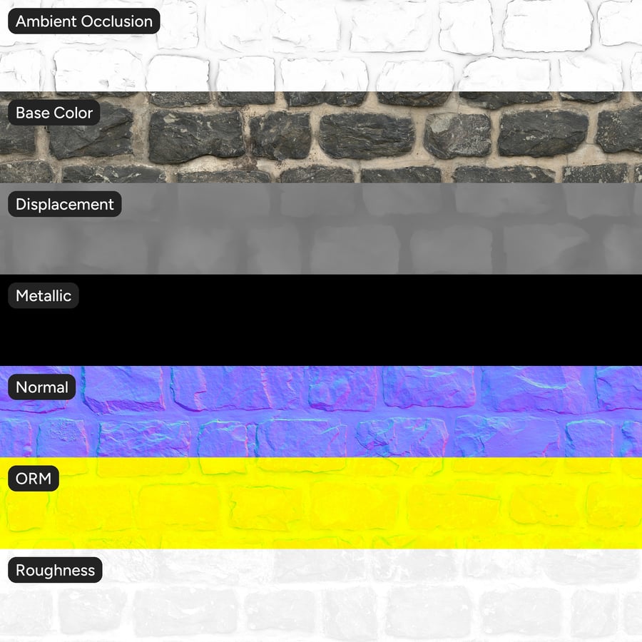 Weathered Rubble Stone Wall Texture, Black