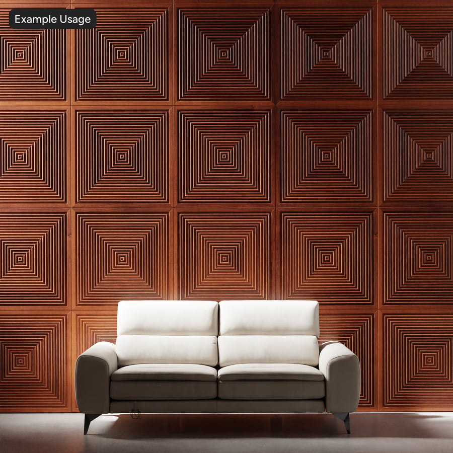 Tekstur Panel Dinding Kayu Geometris Persegi Konsentris, Mahoni