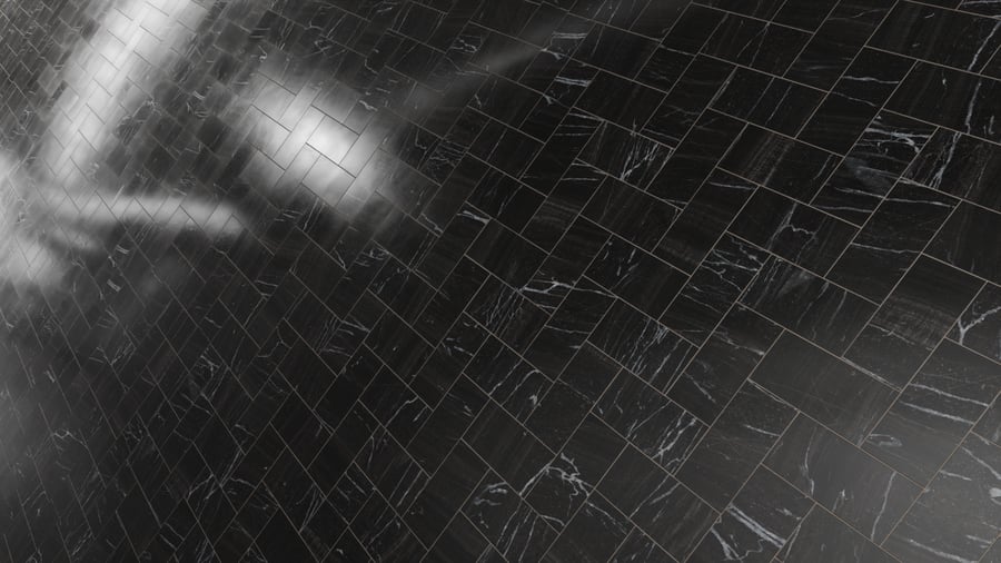 Textura de azulejo fosco em mármore espinha de peixe, preto cósmico