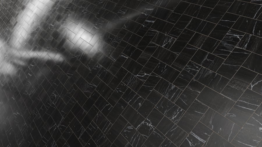 Honed Herringbone Tiles Nero Belvedere Marble Texture, Black