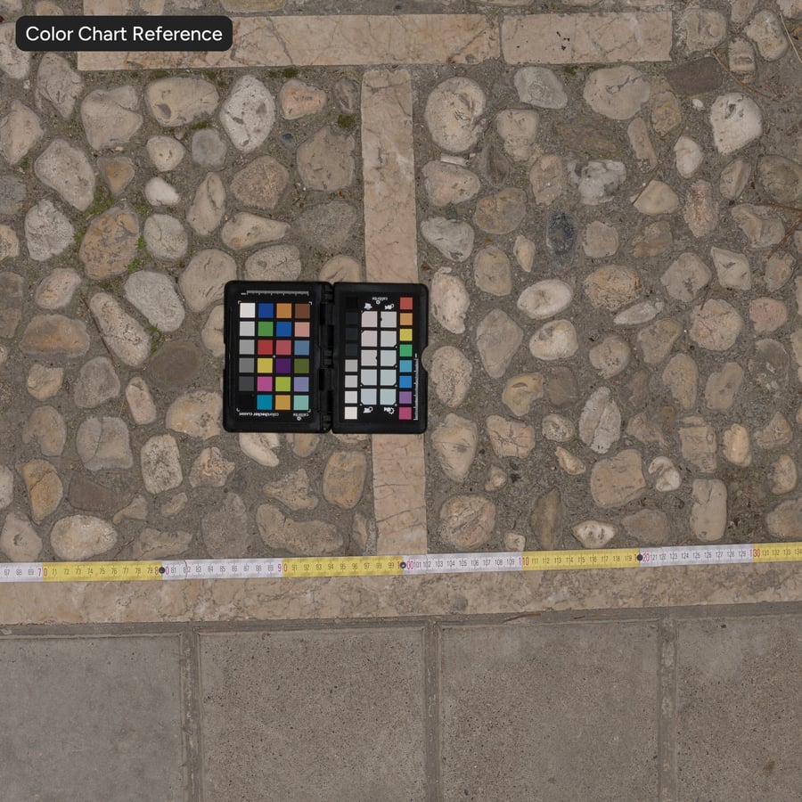 Decorative Cobblestone and Square Tile Sidewalk Texture