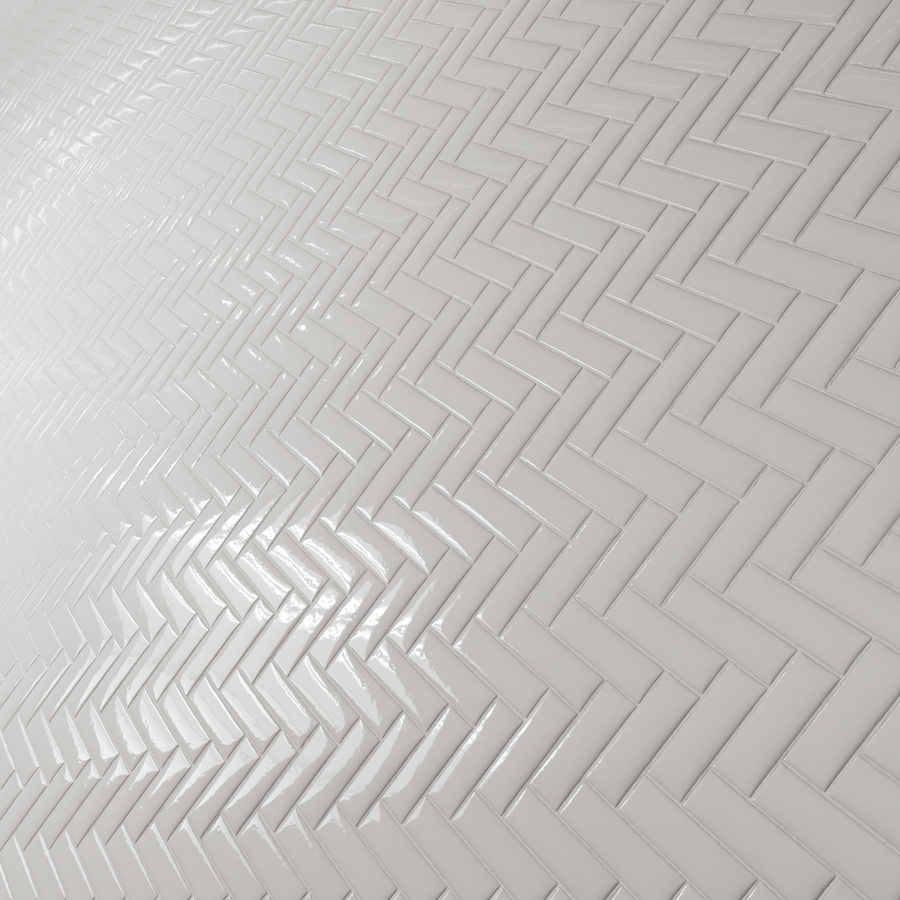 Glossy Herringbone Ceramic Tiles Texture, White