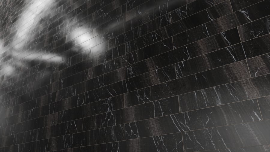 Honed Brick Bond Tiles Nero Belvedere Marble Texture, Black