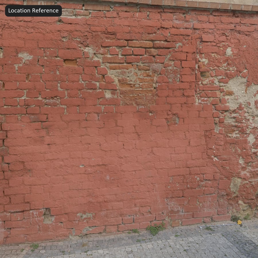 Texture muro di mattoni dipinti danneggiati, rosso