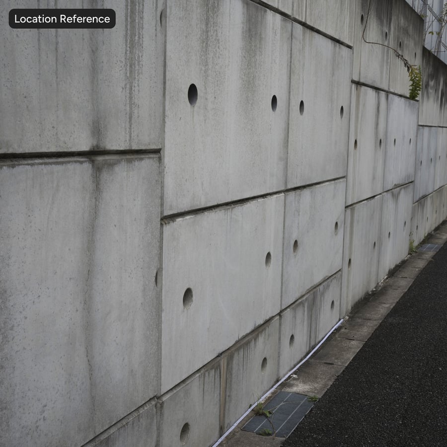Weathered Retaining Concrete Wall with Tie Holes Texture