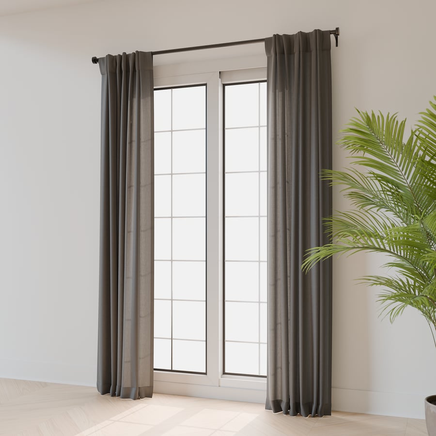 Back Tab Open Curtains Model, Grey